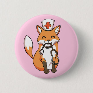 Nurse Doktor Fox Teckning Cute Rosa Button Badge Knapp