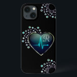 Nurse EKG hjärta och jewel ser svart blå silver<br><div class="desc">En silver ramlade svart hjärta med en EKG-linje. Jag förskönade det med silver och blå juveler som kaskade från hjärtat och satte hörnen. Utfärdad i färg i silver,  turkos,  blått och svart. Anpassa om du vill.</div>
