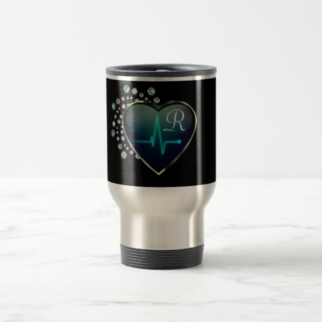 Nurse EKG Hjärtsjewel svart silver blå Resemugg (Center)