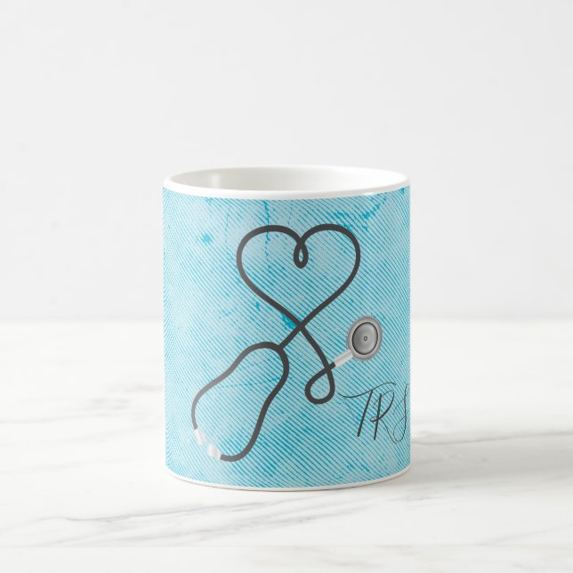 Nurse eller Doktor Stethoscopes Monogram Blue Kaffemugg (Center)