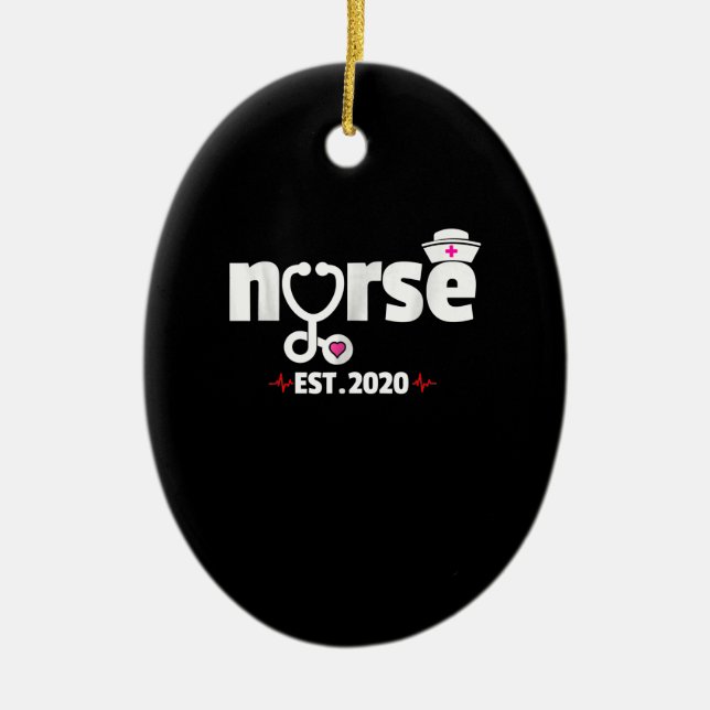 Nurse Est 2020 RN Nursing School Studenten Julgransprydnad Keramik (Framsidan)