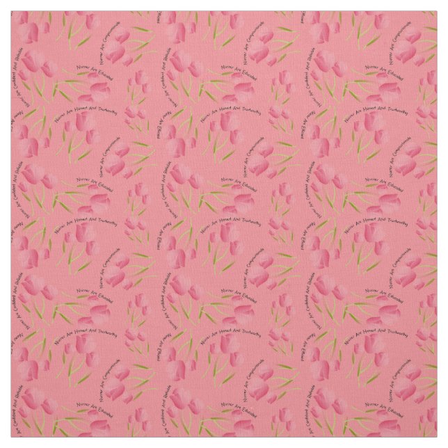 Nurse Fabric Tulips Design Mörk Peachy Rosa Tyg (Provkarta)