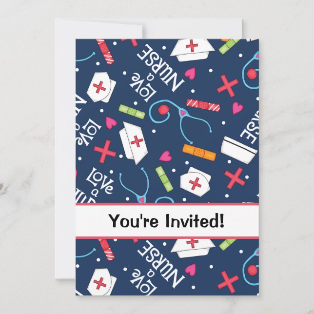 Nurse Födelsedagsfest Firande marinblå vit marinvi Inbjudningar (Framsida)