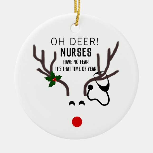 Nurse Funny jul Stethoscope Reindeer Julgransprydnad Keramik (Framsidan)