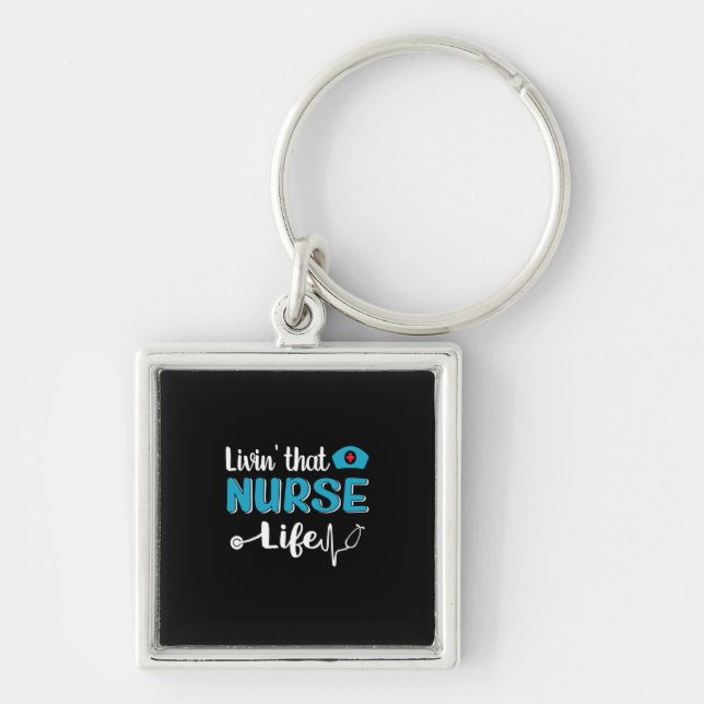 Nurse Gift | Att leva detta sjukliv Fyrkantig Silverfärgad Nyckelring (Framsidan)
