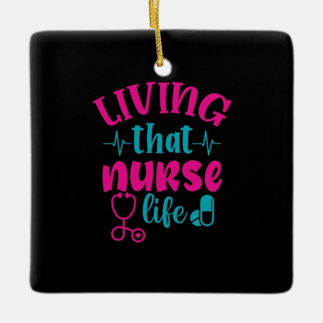 Nurse Gift | Att leva detta sjukliv Julgransprydnad Keramik (Framsida)