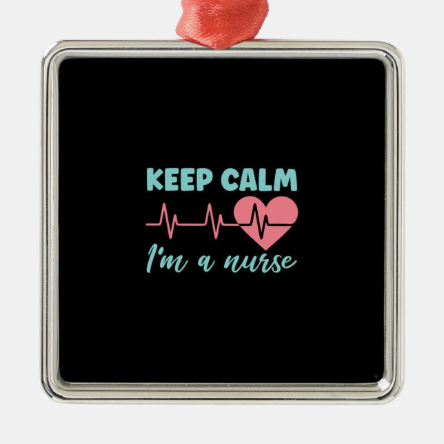 Nurse Gift | Behålla Lugn I är sjuksköterska Julgransprydnad Metall (Framsidan)