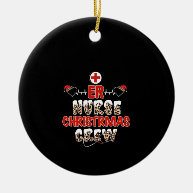Nurse Gift Er Nurse jul Crew Julgransprydnad Keramik (Framsidan)