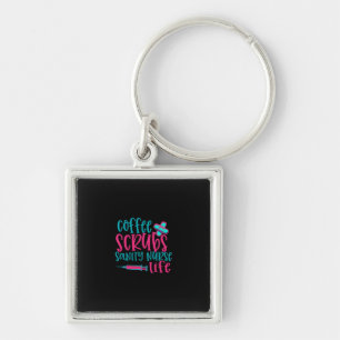 Nurse Gift Kaffe Scrubs Sanity Nurse Life Fyrkantig Silverfärgad Nyckelring