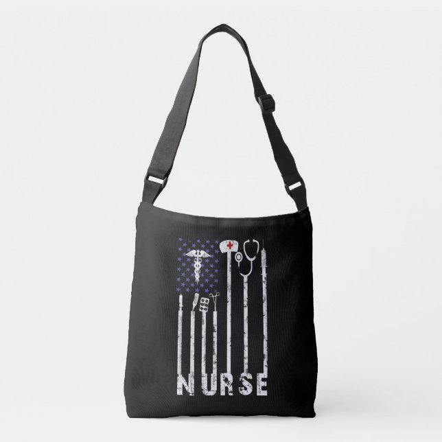 Nurse Gift| Nurse American Flagga Nurse Älskare Axelväska (Framsida)