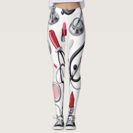 Nurse Glam – Stethoscope & Lipstick Pattern Leggings