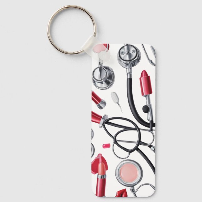 Nurse Glam – Stethoscope & Lipstick Pattern Nyckelring (Framsida)