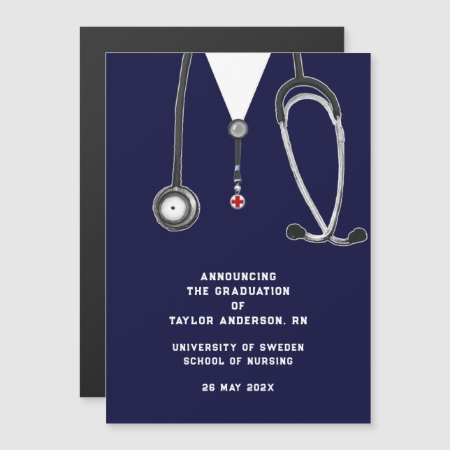Nurse Graduation Announcement Magnetisk Inbjudningskort (Fram/baksida)