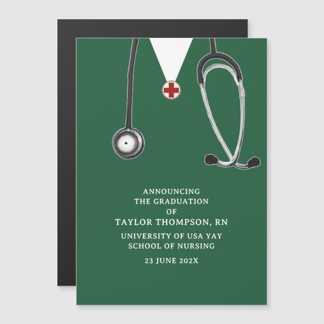 Nurse Graduation Announcement Magnetisk Inbjudningskort (Fram/baksida)