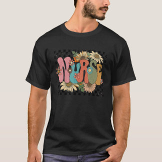 Nurse Groovy Flowers Retro Nursing T Shirt