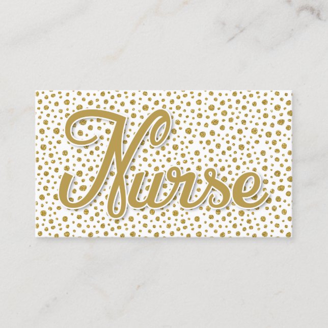 Nurse Guld Dots - Guld White Faux Glitter Visitkort (Framsida)