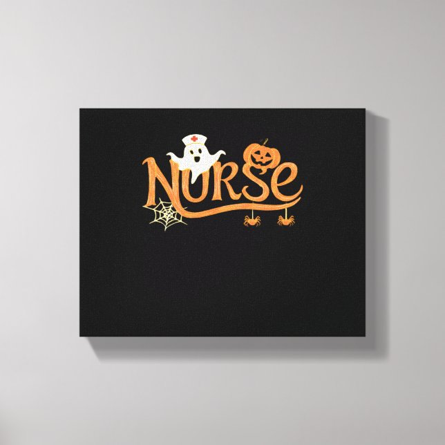 Nurse Halloween Cute Ghost och Pumpkin Essential T Canvastryck (Framsida)