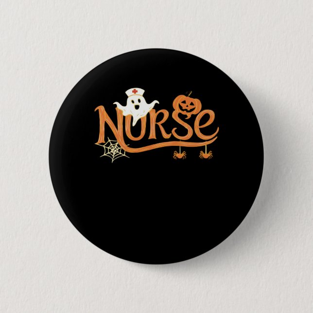 Nurse Halloween Cute Ghost och Pumpkin Essential T Knapp (Framsida)