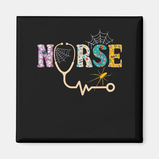 Nurse Halloween Gift med pumpkin Boo Spider Magnet (Framsidan)
