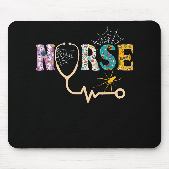 Nurse Halloween Gift med pumpkin Boo Spider Musmatta (Framsidan)