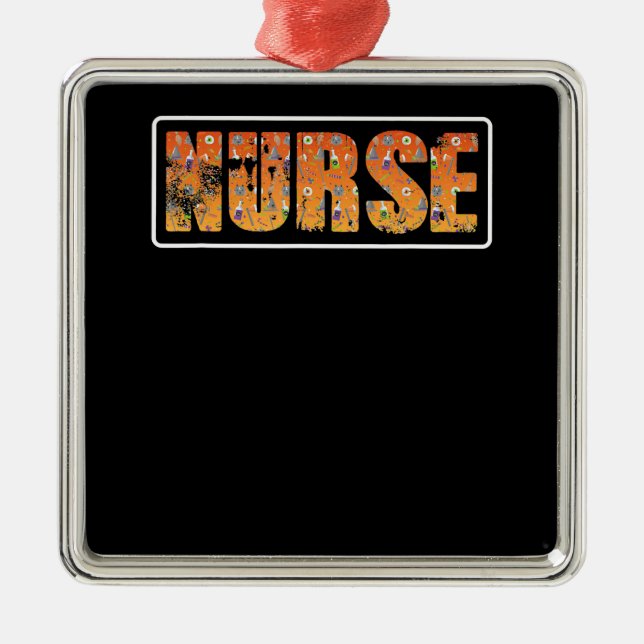 Nurse Halloween Gift med Pumpkin Spider Witch Hat Julgransprydnad Metall (Framsidan)