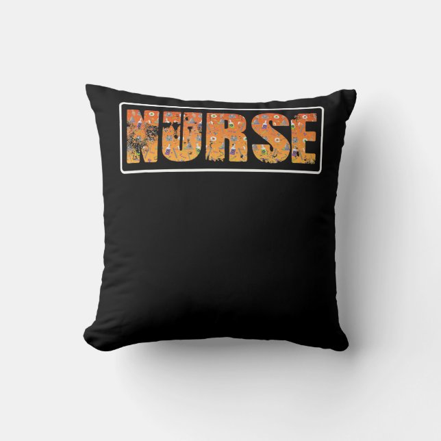 Nurse Halloween Gift med Pumpkin Spider Witch Hat Kudde (Framsida)