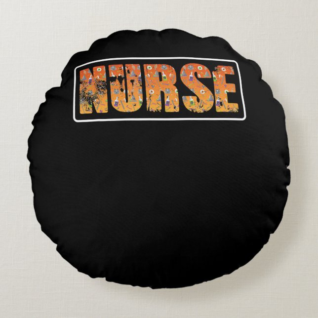 Nurse Halloween Gift med Pumpkin Spider Witch Hat Rund Kudde (Framsidan)