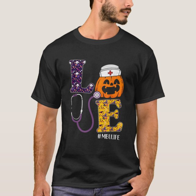 Nurse Halloween Scary Pumpkin Costume Kärlek MBU N T Shirt (Framsida)