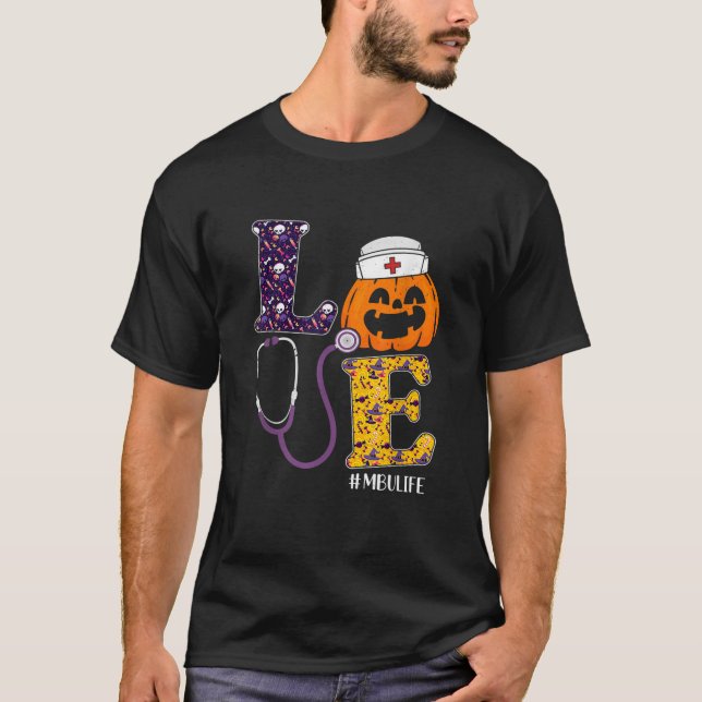 Nurse Halloween Scary Pumpkin Costume Kärlek MBU N T Shirt (Framsida)