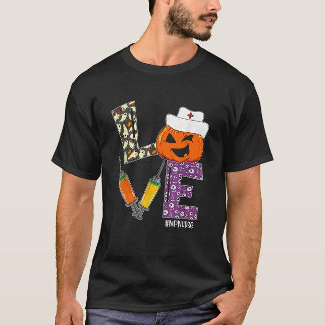 Nurse Halloween Scary Pumpkin Costume Kärlek NP Nu T Shirt (Framsida)