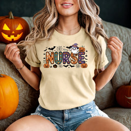 Nurse Halloween Tecknad Spooky Brev Design T Shirt