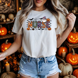 Nurse Halloween Tecknad Spooky Brev Design T Shirt