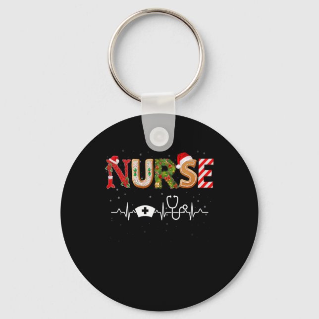 Nurse Hat Heartbeat Xmas Santa Claus Snow Christma Nyckelring (Framsida)