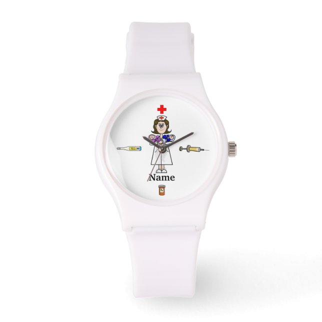 Nurse Holding Spädbarn Watch Personalize Namn! Armbandsur (Framsida)