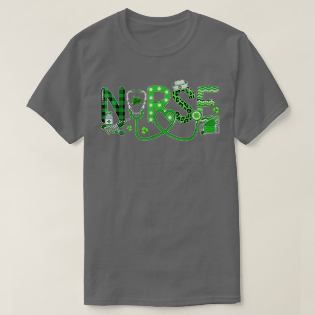 Nurse Irish Shamrock Stethoscope Play Leopard Pat T Shirt (Design framsida)