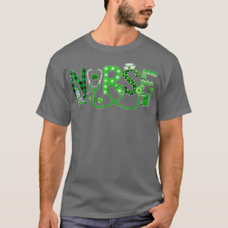 Nurse Irish Shamrock Stethoscope Play Leopard Pat T Shirt