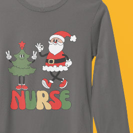 Nurse jul Retro Jultomten och Träd T Shirt