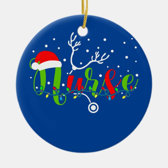 Nurse jul Santa Hat Snö Stethoscope Julgransprydnad Keramik (Framsidan)