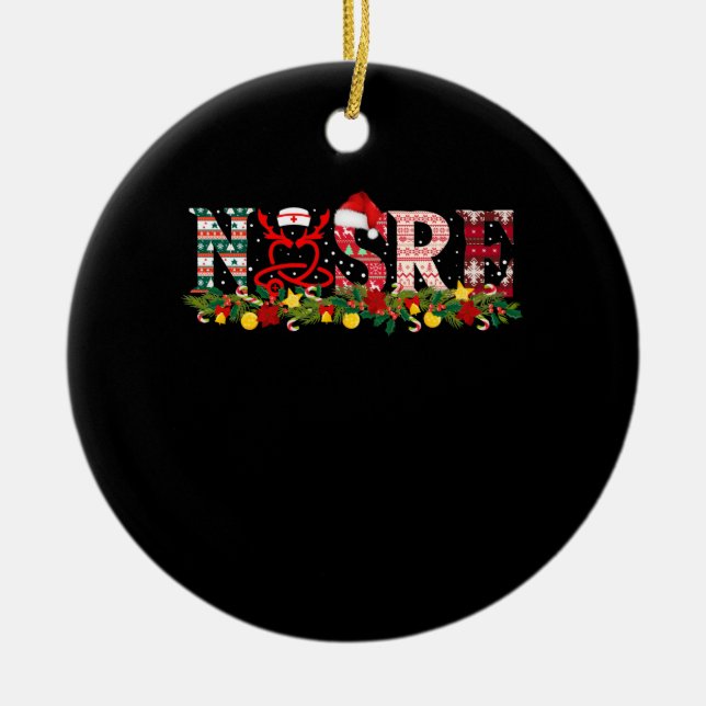 Nurse jul Stethoscope Nurses Julafton Pajamas Julgransprydnad Keramik (Framsidan)