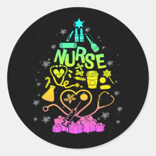 Nurse Julgran Julafton SCrub Rn Cna Icu Stethos Runt Klistermärke