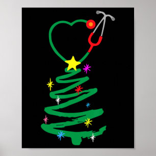 Nurse Julgran Stethoscope Nurses Julafton SCrub Poster