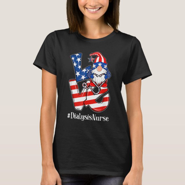 Nurse Kärlek Gnome Dialysis USA flagga Patriotic 4 T Shirt (Framsida)