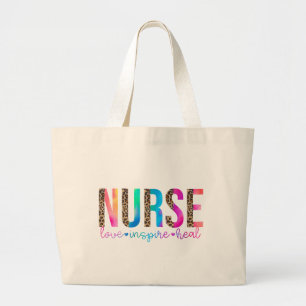 "Nurse - Kärlek, Inspire, Heal" i Regnbåge Färg Jumbo Tygkasse