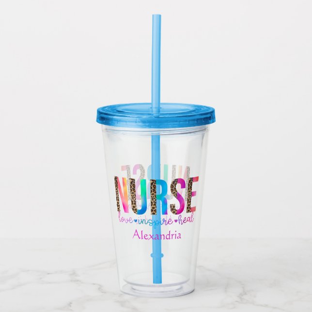"Nurse - Kärlek, Inspire, Heal" i Regnbåge Färg Take Away Mugg (Framsida)