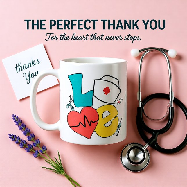Nurse Kärlek - klassisk mugg (Nurse LOVE Typography – Cute Medical Appreciation Coffee Mug)