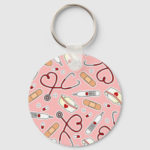 Nurse Kärlek Print Rosa - bakgrund Nyckelring