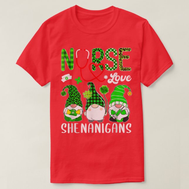 Nurse Kärlek Shenanigans Funny Gnomes St Patricks  T Shirt (Design framsida)