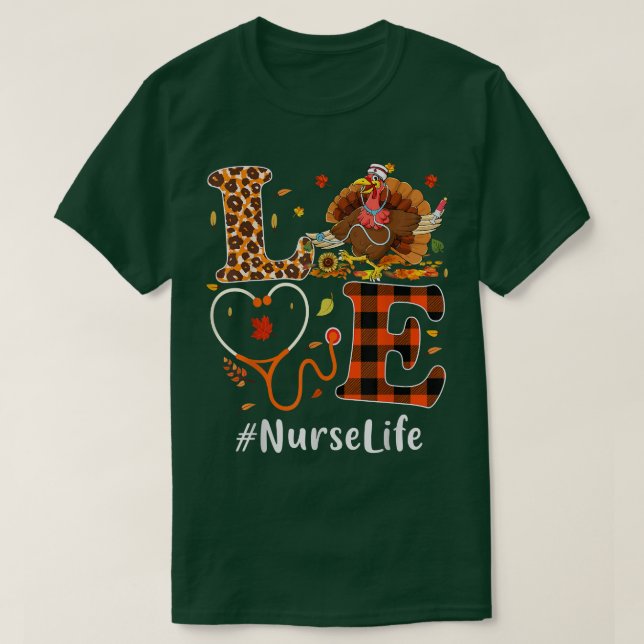 Nurse Kärlek Thanksgiving Leopard Stethoscope Funn T Shirt (Design framsida)