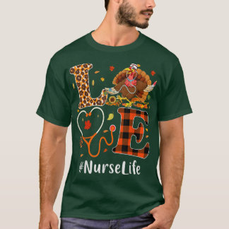 Nurse Kärlek Thanksgiving Leopard Stethoscope Funn T Shirt