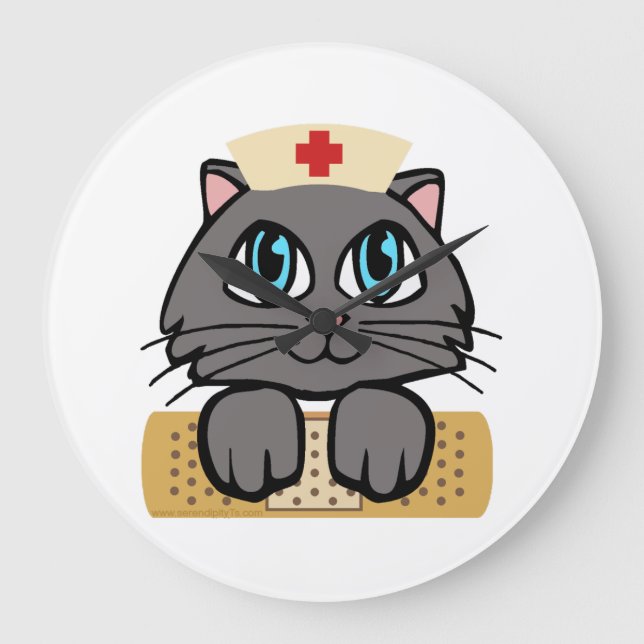 Nurse Kitten (blå Öga) Stor Klocka (Framsida)